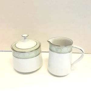 Noritake China Vienne Creamer & Sugar Bowl Vintage 6885  Green Band 1960's 1970s